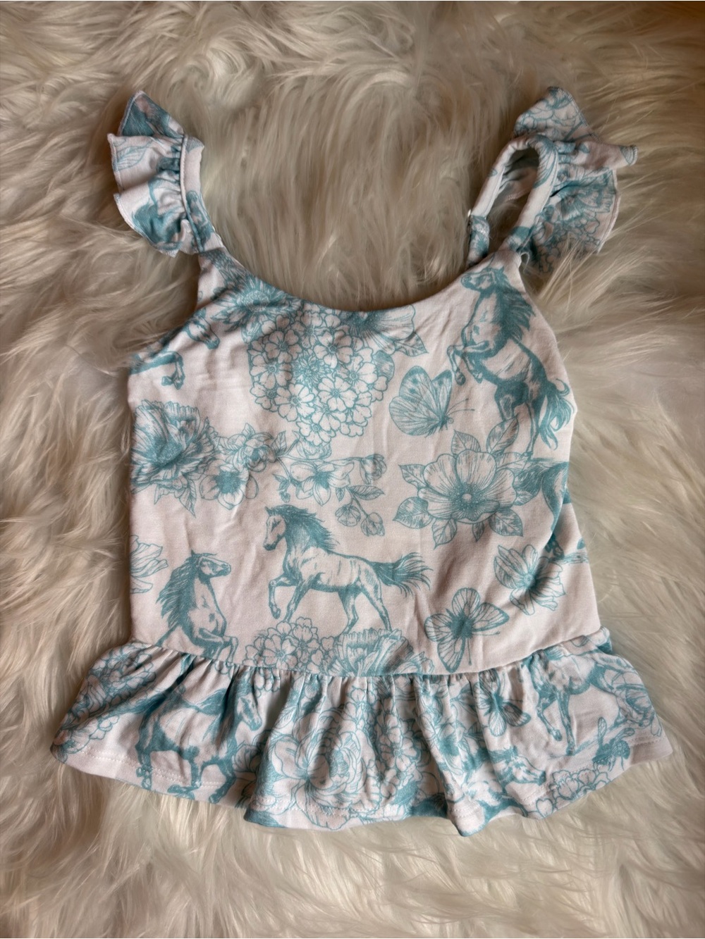 Posh Peanut Cropped Charlotte Blue Horses Butterfly Tank Top 2T EUC